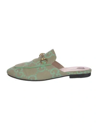 Pre-owned Gucci Gg Canvas Canvas Mules In Green
