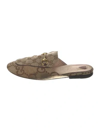 Pre-owned Gucci Gg Canvas Canvas Mules In Neutral