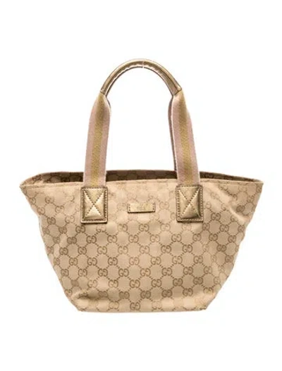 Pre-owned Gucci Gg Canvas Canvas Sherry Line Tote Bag Medium In Neutral