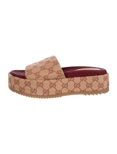 Pre-owned Gucci Gg Canvas Canvas Slides In Brown