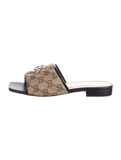 Pre-owned Gucci Gg Canvas Canvas Slides In Brown