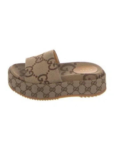 Pre-owned Gucci Gg Canvas Canvas Slides In Brown