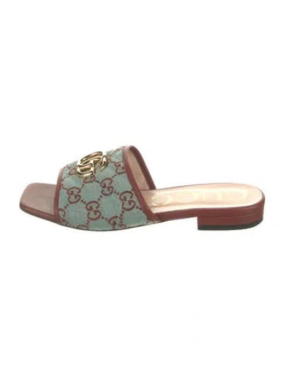 Pre-owned Gucci Gg Canvas Canvas Slides In Green