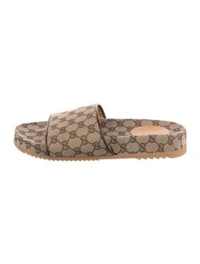 Pre-owned Gucci Gg Canvas Canvas Slides In Neutral
