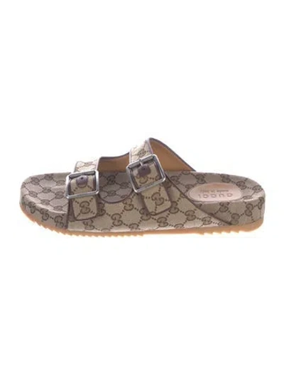 Pre-owned Gucci Gg Canvas Canvas Slides In Neutral