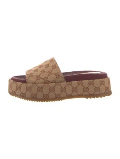 Pre-owned Gucci Gg Canvas Canvas Slides In Neutral