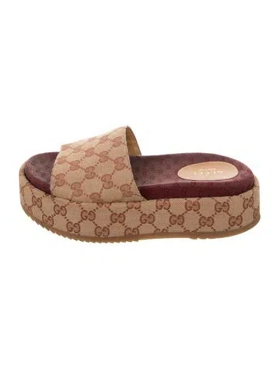 Pre-owned Gucci Gg Canvas Canvas Slides In Neutral