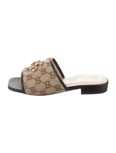Pre-owned Gucci Gg Canvas Canvas Slides In Neutrals