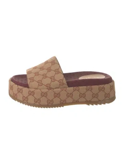 Pre-owned Gucci Gg Canvas Canvas Slides In Neutrals