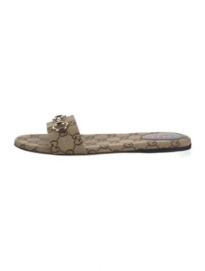 Pre-owned Gucci Gg Canvas Canvas Slides In Neutrals