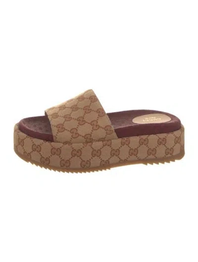 Pre-owned Gucci Gg Canvas Canvas Slides In Neutrals
