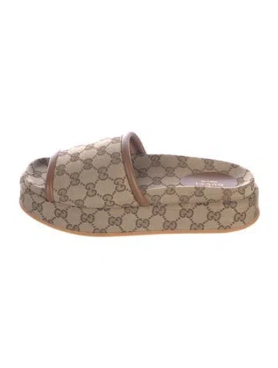Pre-owned Gucci Gg Canvas Canvas Slides In Neutrals