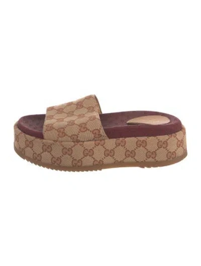 Pre-owned Gucci Gg Canvas Canvas Slides In Neutrals