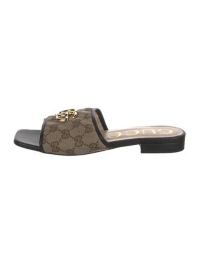 Pre-owned Gucci Gg Canvas Canvas Slides In Neutrals