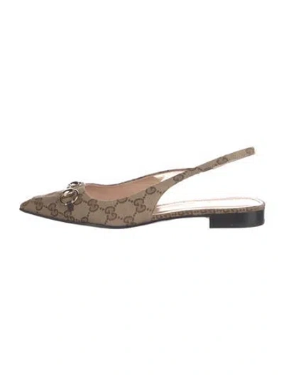Pre-owned Gucci Gg Canvas Canvas Slingback Flats In Neutral