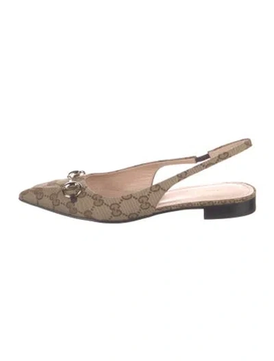 Pre-owned Gucci Gg Canvas Canvas Slingback Flats In Neutral