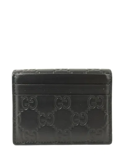 Pre-owned Gucci Gg Canvas Card Holder In Black