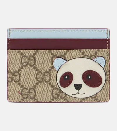 Gucci Bi-color Gg Card Case W/ Panda Detail In Beige/multi