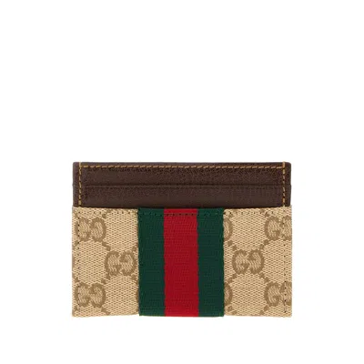 Gucci Gg Canvas Card Holder In Brown