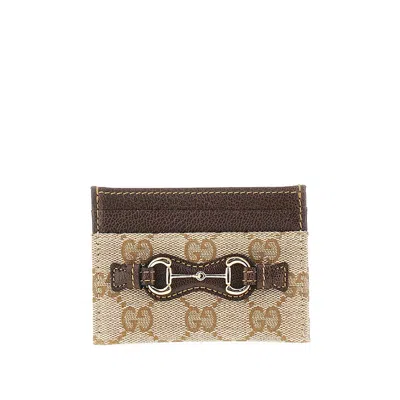 Gucci Gg Canvas Cardholder With Horsebit In Brown