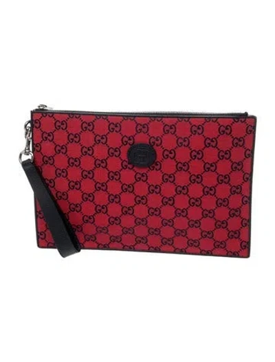 Pre-owned Gucci Gg Canvas Clutch In Red