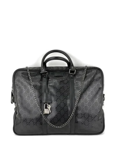 Pre-owned Gucci Gg Canvas Coated Briefcase In Black