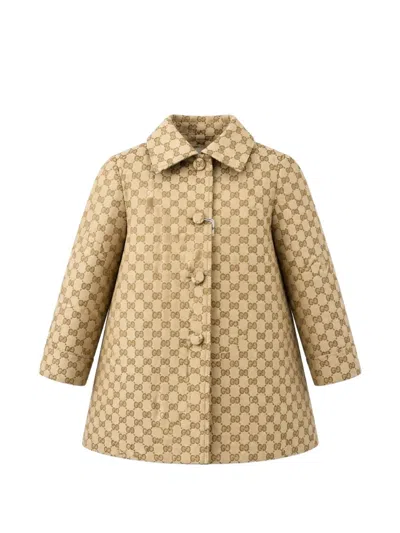 Gucci Kids' Gg Canvas Collared Coat In Neutrals
