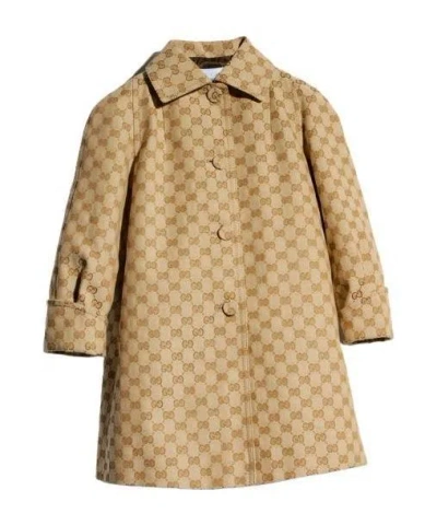 Gucci Gg Canvas Collared Coat In Neutral