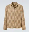 Gucci Beige Shirt With Spread Collar And Two Front Welt Pockets In Gg Canvas Man In Gold