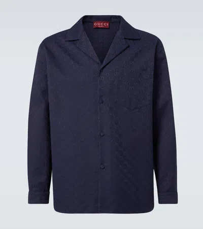 Gucci Gg Canvas Cotton-blend Shirt In Navy