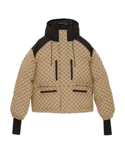 Gucci Gg-canvas Cropped Puffer Jacket In Nude