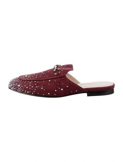Pre-owned Gucci Gg Canvas Crystal Embellishments Mules W/ Tags In Burgundy