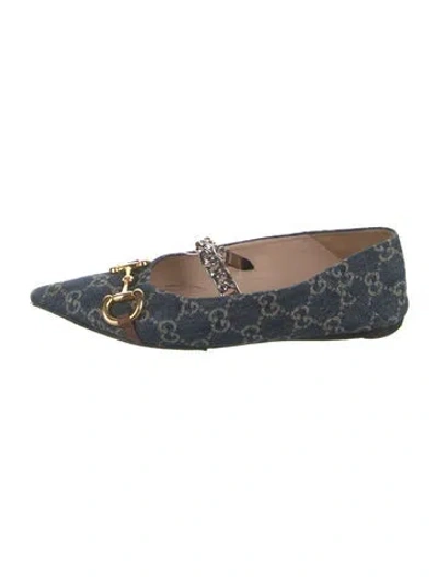 Pre-owned Gucci Gg Canvas Denim Flats In Blue