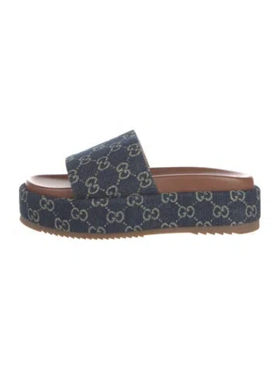 Pre-owned Gucci Gg Canvas Denim Slides In Blue