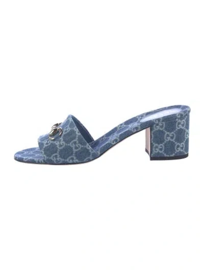 Pre-owned Gucci Gg Canvas Denim Slides In Blue