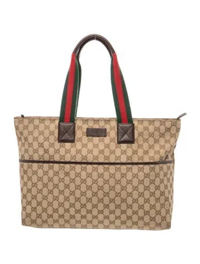 Pre-owned Gucci Gg Canvas Diaper Tote Large In Brown