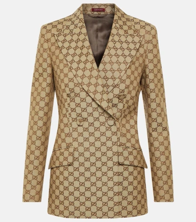 Gucci Gg Canvas Double-breasted Blazer In Brown