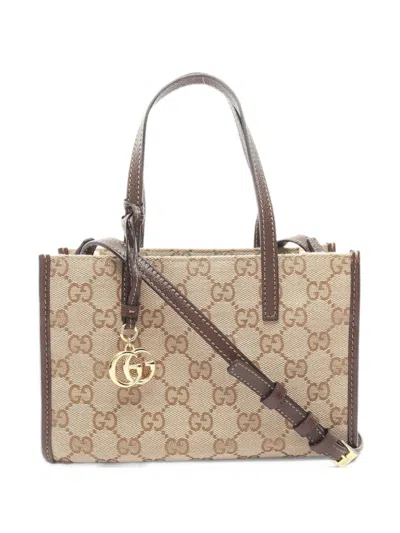 Pre-owned Gucci Gg Canvas Double G Tote Bag In Neutrals