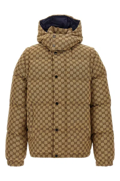 Gucci Gg Canvas Down Jacket In Brown