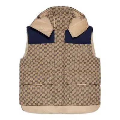 GUCCI GUCCI GG CANVAS DOWN VEST WITH DETACHABLE HOOD 'BEIGE NAVY'