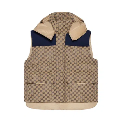 Pre-owned Gucci Gg Canvas Down Vest With Detachable Hood 'tan' | Men's Size 54 In Brown