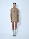 Gucci Beige Crewneck Mini Dress With Horsebit On The Front In Gg Canvas Woman In Beige