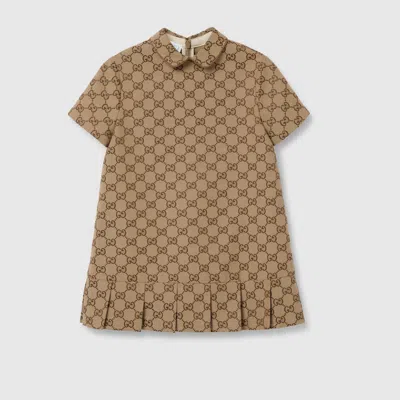 Gucci Kids' Gg Canvas Pleated Dress In Beige