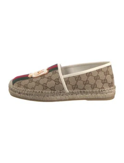 Pre-owned Gucci Gg Canvas Embroidered Accent Espadrilles In Neutral