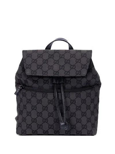 Pre-owned Gucci Gg Canvas Flap Backpack In Gray