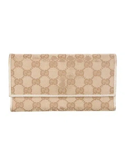Pre-owned Gucci Gg Canvas Flap Continental Wallet Gg Canvas Wallet In Neutral