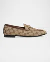 Gucci Jordaan Horsebit Gg Canvas Loafers In Beige Ebony