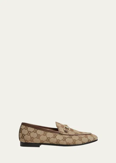 Gucci Gg Canvas Flat Loafers In Beige Ebony