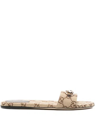 GUCCI GUCCI GG CANVAS FLAT SANDALS