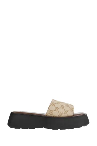 Gucci Gg Canvas Flatform Slide Sandals In Multi